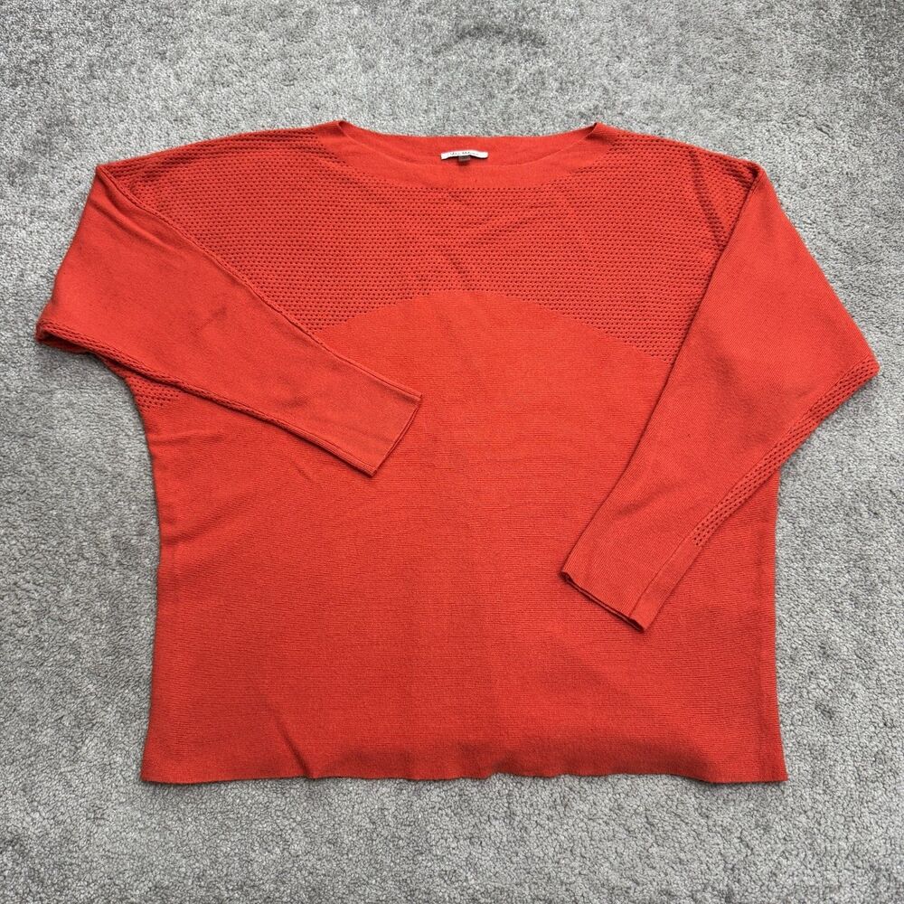 Vila Milano Open Knit Yoke Boat Neck Stretch Sweater Top Womens XL Orange Dolman